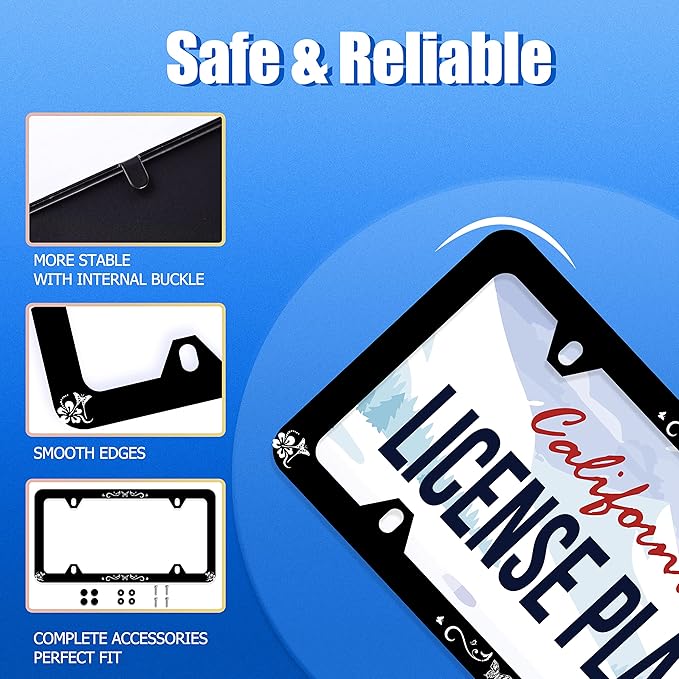 Butterfly Hibiscus License Plate Frame License Plate Stainless Steel Parts Colorful License Plate Funny Decorative with Screws Size 12.3" x 6.3" Men Women