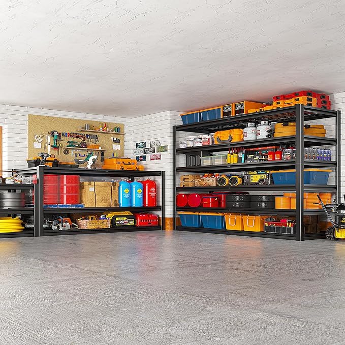 REIBII 3500LBS Garage Shelving, Adjustable Storage Shelves Heavy Duty, 6 Tier Heavy Duty Shelving, Metal Shelving Unit for Warehouse, Basement, Industrial, 55" W x 26" D x 84" H, Black
