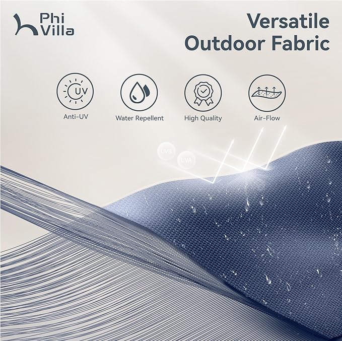 PHI VILLA 15ft Large Patio Umbrellas with Base Included, Outdoor Double-Sided Rectangle Market Umbrella with Crank Handle, for Pool Lawn Garden, Blue