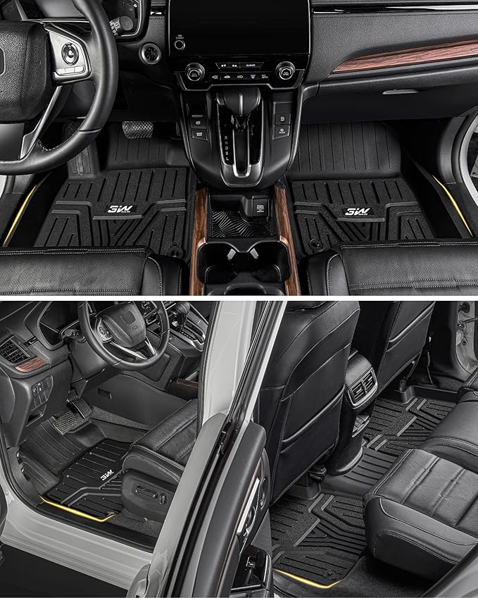 3W Floor Mats and Cargo Liner Fit for Honda Pilot 2023 2024 2025, Custom Fit All Weather Honda Pilot Accessories Odorless Anti-Slip TPE Full Set Mats Black