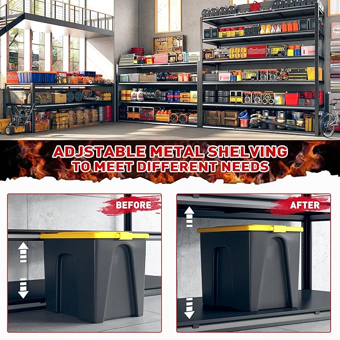 REIBII 84“H Garage Shelving Heavy Duty Storage Shelves 3500 LBS Adjustable Metal Shelving Uints and Storage for Garage, Warehouse, School, Commercial, Business, 60 "W x 24 "D x 84 "H, 2 Pack