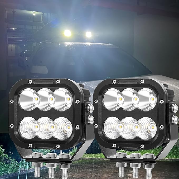 LED Light Pods, Offroad Driving Lights 5 Inch 120W 10000lm Off Road LED Work Pods for Truck Car Boat ATV Tractor 12V 24V Auxiliary Fog Lights, 【IP68 Waterproof with DT Wiring Harness】