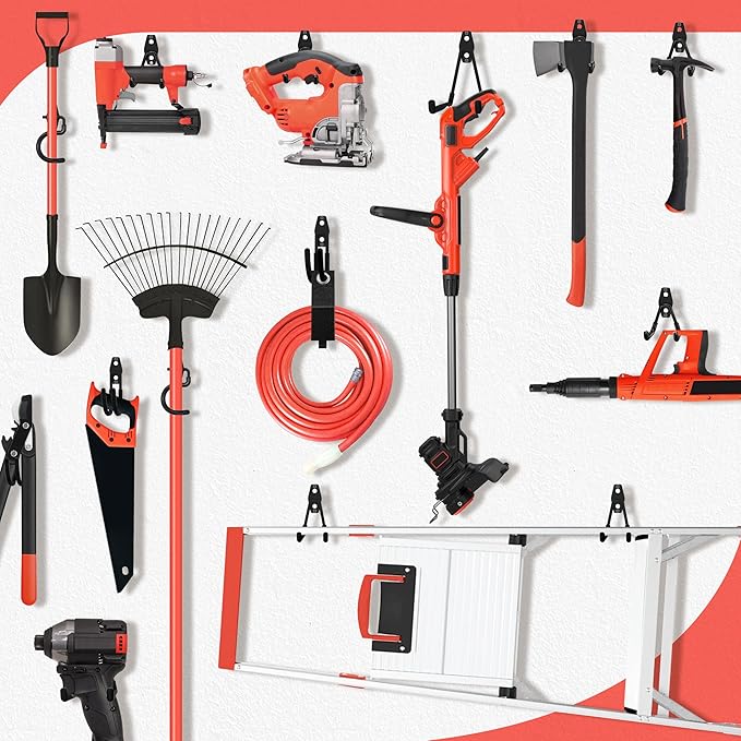 18 Pack Garage Hooks Heavy Duty - Anti-Slip Coating， Garage Storage Hooks for Hanging Bike，Ladder，Garden Tools，Hose