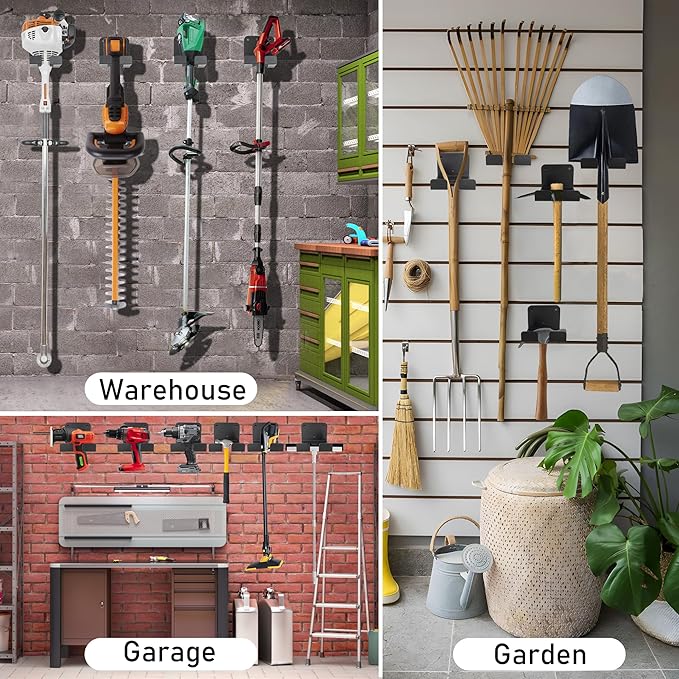 Weedeater Hanger, 1 Pack Weed Eater Hanger for Garage Wall-mounted Organizer Trimmer Rack Storage for Grass Trimmer, Hedge Trimmer, Garage Wall, Garden Tools, Black