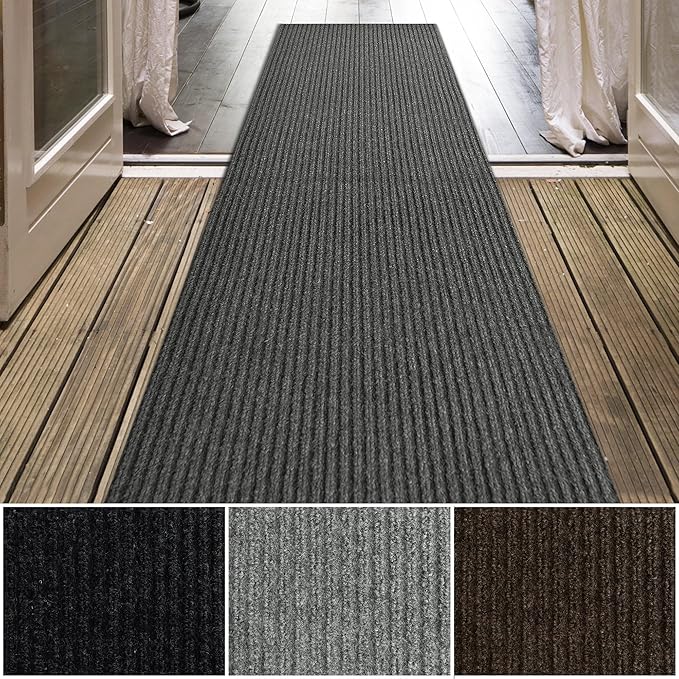 iCustomRug Spartan Weather Warrior Duty Indoor/Outdoor Utility Ribbed in 3ft,4ft,6ft Widths 70 Custom Sizes with Natural Non-Slip Rubber Backing 4'X44' in Charcoal