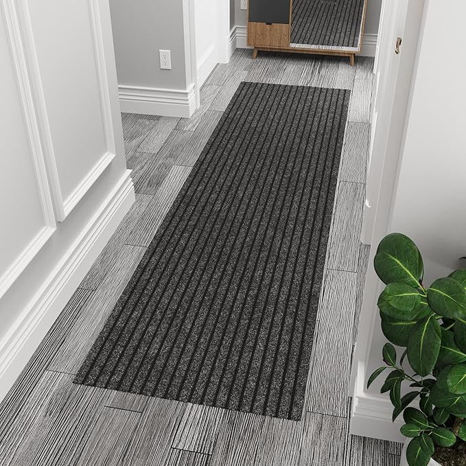 Ottomanson 2' x 8' Hallway Runner with Scraper Pile Extra Durable Non-Slip Rug Mat for Indoor & Outdoor Use - Ideal for Kitchen, Entryway, Patio & Garage - High-Traffic Carpet, Black