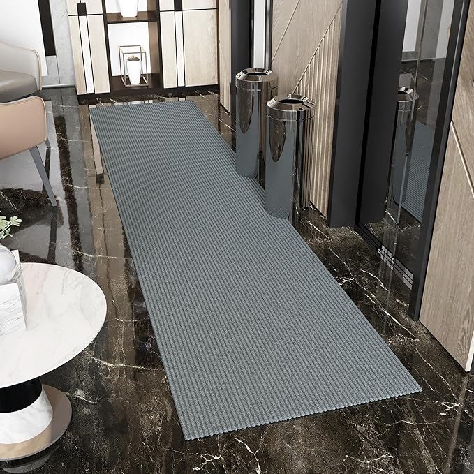 Ottomanson 2' x 19' Hallway Runner with Scraper Pile Extra Durable Non-Slip Rug Mat for Indoor & Outdoor Use - Ideal for Kitchen, Entryway, Patio & Garage - High-Traffic Carpet, Gray