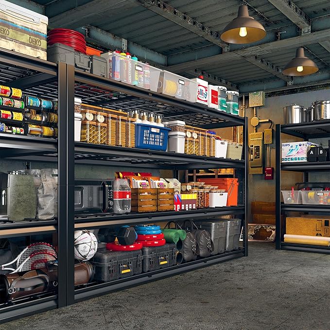 REIBII 60" W Garage Shelving Heavy Duty 2500LBS Storage Shelves 4-Tier Garage Shelves, Adjustable Metal Shelving for Warehouse, Pantry, Kitchen, Commercial, 60" W*60" H*24" D