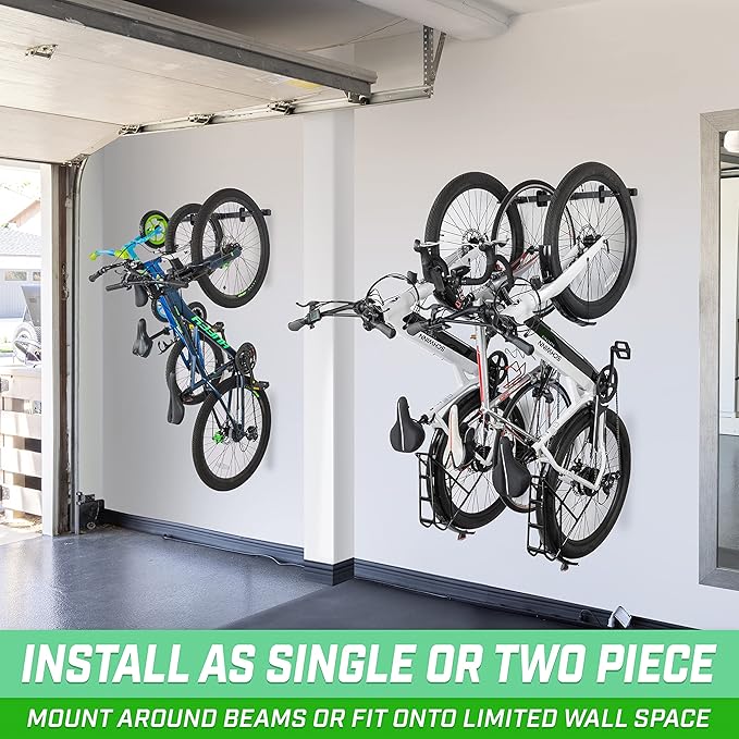 GoSports 6 ft Wall Mounted Bike Rack for Garage - Vertical Storage for 4 to 6 Bicycles