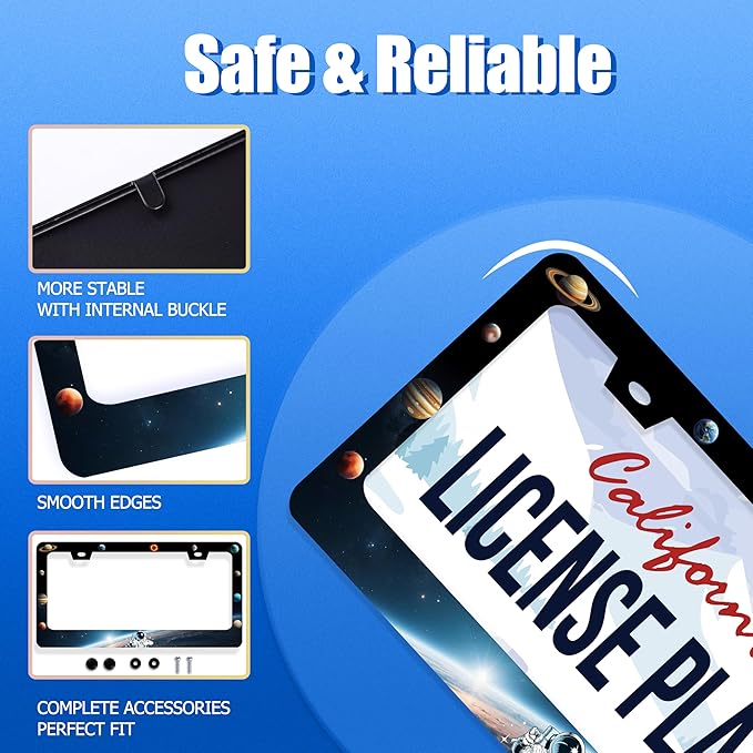Planets License Plate Frame Funny Beautiful Space License Plate Stainless Steel Colorful License Plate Holder Galaxy Car Accessory with Screws Car Decoration 12.3" x 6.3"for Men Women