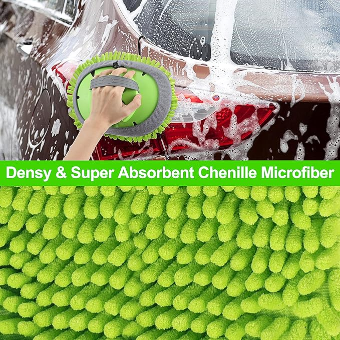 62'' Car Wash Brush with Long Handle, Soft Bristle Scratch-Free Car Wash Cleaning Detailing Brush Kit Wash Mitt Towel Windshield Squeegee Wheel Tire Brush for Car SUV Truck RV Cleaning