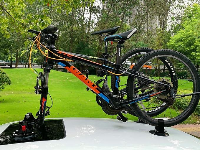 Bike Rack for Car Roof, Vacuum Suction Cup Bicycle Carrier Aluminium Alloy Roof Rack, with 5 Adapters for Most Bikes, 9x100mm/12x100mm/15x100mm/15x110mm/20x100mm/20x110mm (10" Suction Cup)