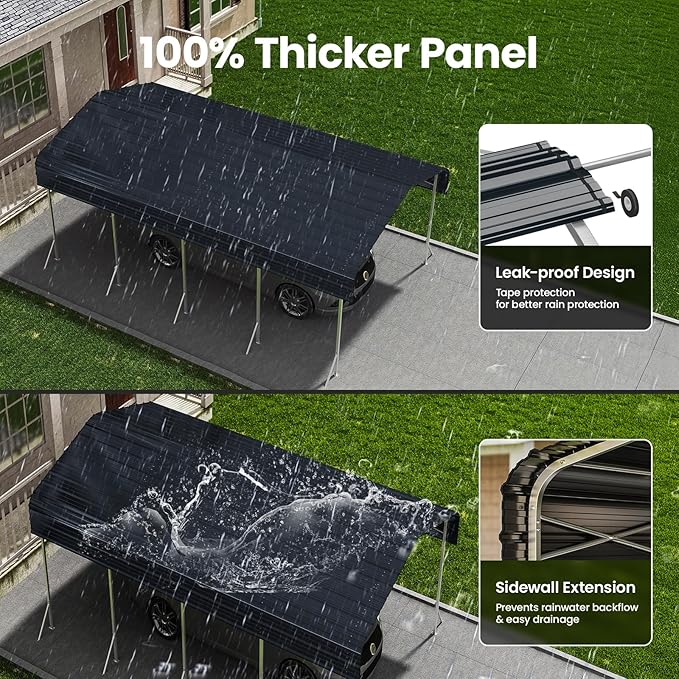 12x20' Heavy Duty Metal Carport – Sturdy Structure, All-Weather Protection, Easy Assembly for Cars, Trucks, Boats, Tractors, and Outdoor Storage (Grey, 12x20FT)