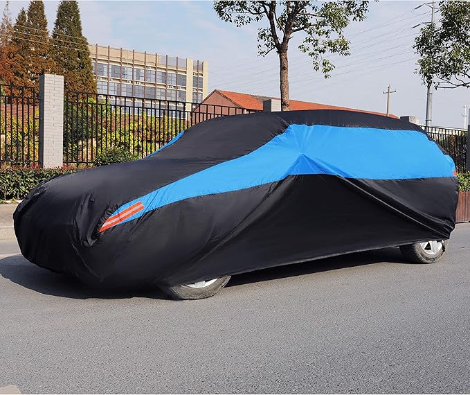 MORNYRAY Waterproof Car Cover All Weather Snowproof UV Protection Windproof Outdoor Full car Cover, Universal Fit for Sedan (Blue, Fit Hatchback Length(Up to 173 inch)