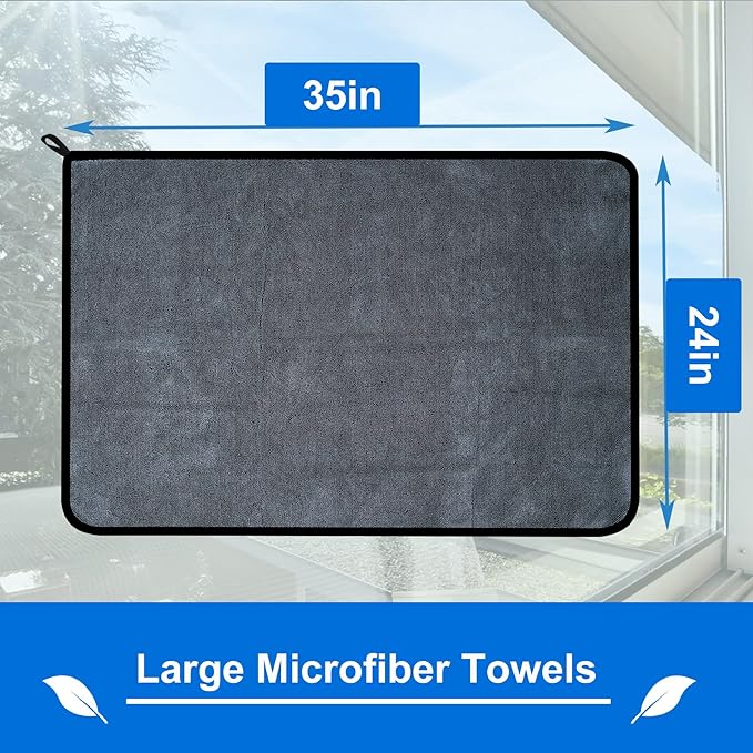 CICMOD Car Drying Towels 35"x24" Large Microfiber Towels for Car Detailing 600 GSM Gray - 4 Pack
