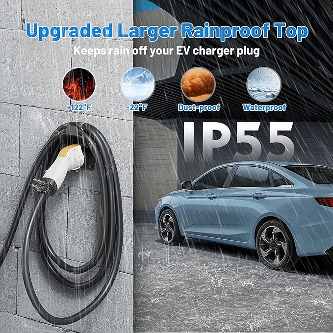 MECMO EV Charger Holder SAE J1772 Wall Mount Charging Cable Hanger Organizer, Nozzle Holster Dock Electric Vehicle EVSE PHEV Car Plug Space Saving Garage Wall Connector Cord Hook for Outdoor Indoor