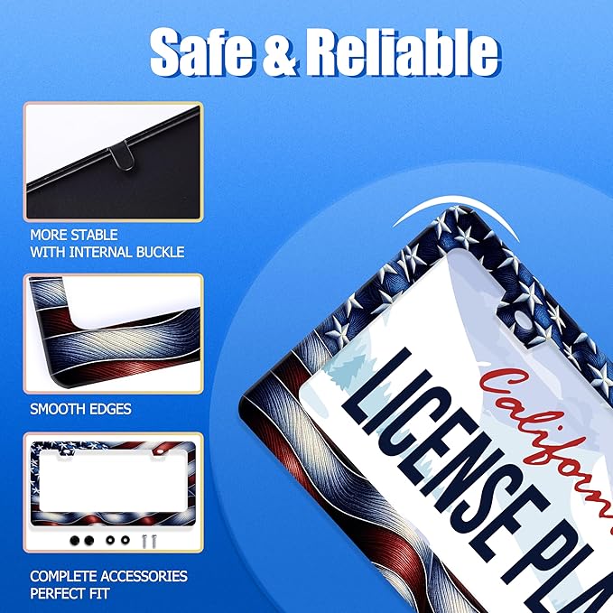 Personalised License Plate Frame American Flag USA License Plate Stainless Steel Funny License Plate Holder Patriotic Car Accessories Decoration 12.3" x 6.3" for Men Women