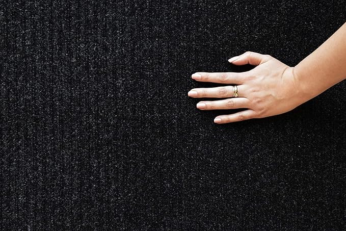 iCustomRug Spartan Weather Warrior Indoor/Outdoor Utility Ribbed Carpet Runner with Non-Slip Thermoplastic Rubber Backing, 28in X 76ft in Black