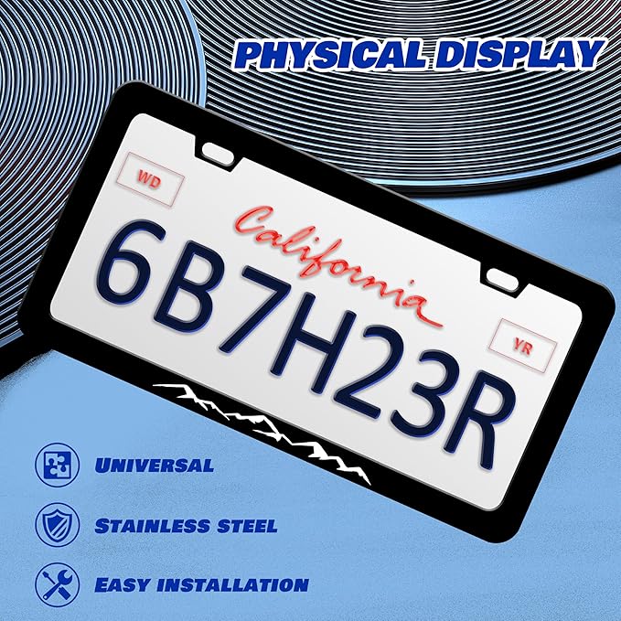 Black White Mountains License Plate Frame Mountain License Plate Frames Personalise Stainless Steel Funny Design Compatible with Standard License Plate Holder for USA Canada 6 X 12 Inch with Screws