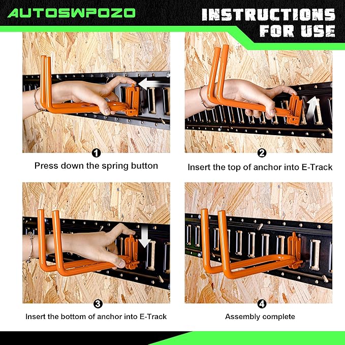 8-Pack Heavy Duty E-Track Shovel/Tool Hanger, Spades, Rakes, Workshop, Warehouse with E-Tracks, Tool Holder (Orange)