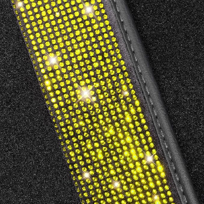 NBTEPEM Bling Car Floor Mats Full Set, Universal Fit Most Cars,SUV, Trucks, 4 pcs Sparkle Glitter Diamond Carpet for Women Girls with Anti-Slip Pad (Yellow Diamond)
