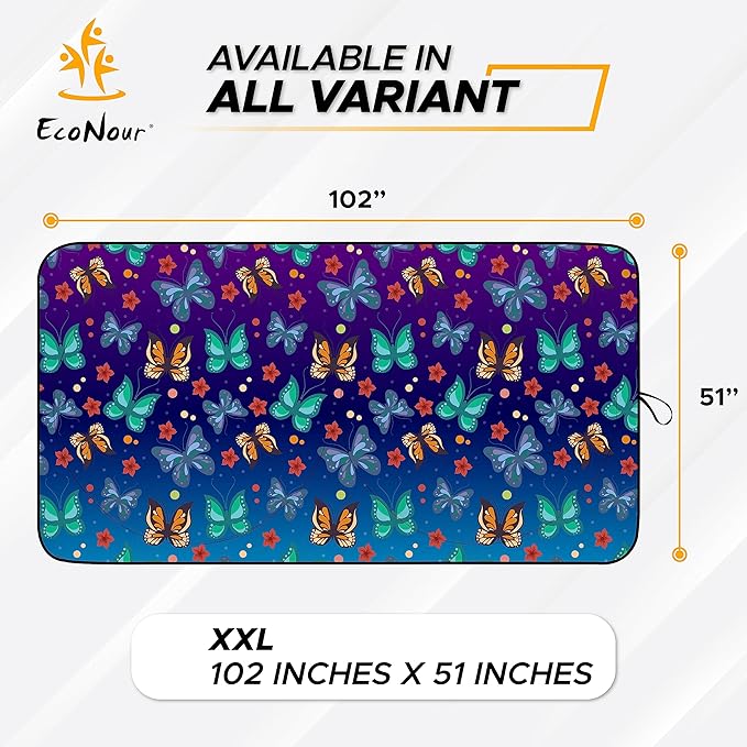 EcoNour Butterfly RV Windshield Sunshade | Windshield Cover Sunshade for UV Rays & Heat Protection, Keeps Your Interior Cool | Fits RVs, Trucks, Motorhomes, Buses | XXL - 102 x 51 inches