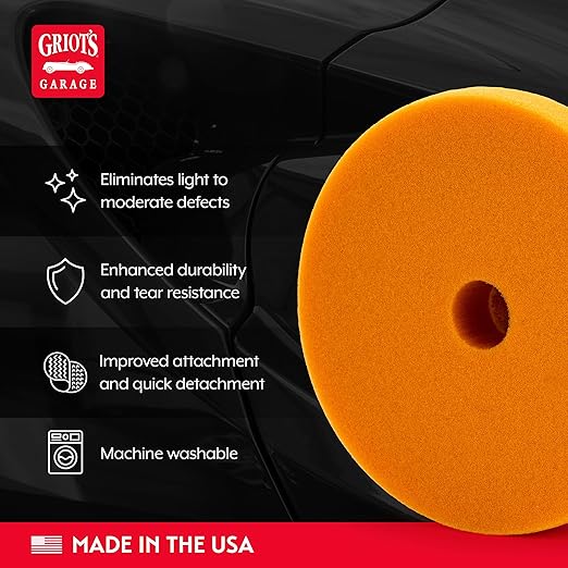 Griot's Garage Orange Foam Correcting Pads for Car Polishing and Detailing, Removes Light to Moderate Paint Defects, Durable, Machine-Washable, 10516, 5.5", Set of 2