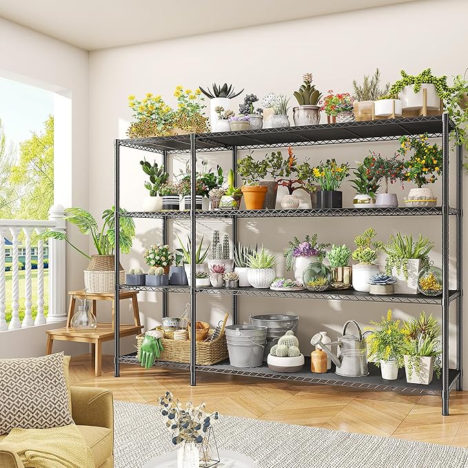 52.36''W Storage Shelves Metal Shelving Unit Load 1120LBS 4 Tier Wire Shelving for Storage Rack Adjustable Garage Shelving Heavy Duty for Pantry Kitchen Garage,52.36Wx13.78Dx59H