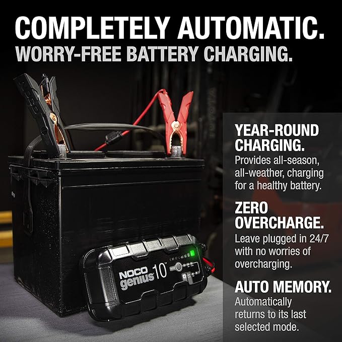 NOCO GENIUS10: 10A 6V/12V Smart Battery Charger – Automatic Maintainer, Trickle Charger & Desulfator with Overcharge Protection & Temperature Compensation – For Lead-Acid & Lithium Batteries