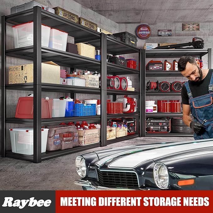 Raybee 5-Tier Industrial Heavy Duty Storage Shelving, 32" W x 16.5" D x 63" H, Black Metal Garage Shelving, 2000LBS Capacity