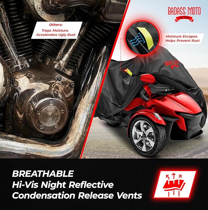 Badass Moto Ultimate Can Am Spyder Cover RT Limited, 2020-2025 Sea to Sky. Fits Can-Am Spyder RT Accessories Durable All Season Weather Waterproof Outdoor Storage Rain Sun Motorcycle Cover Canam