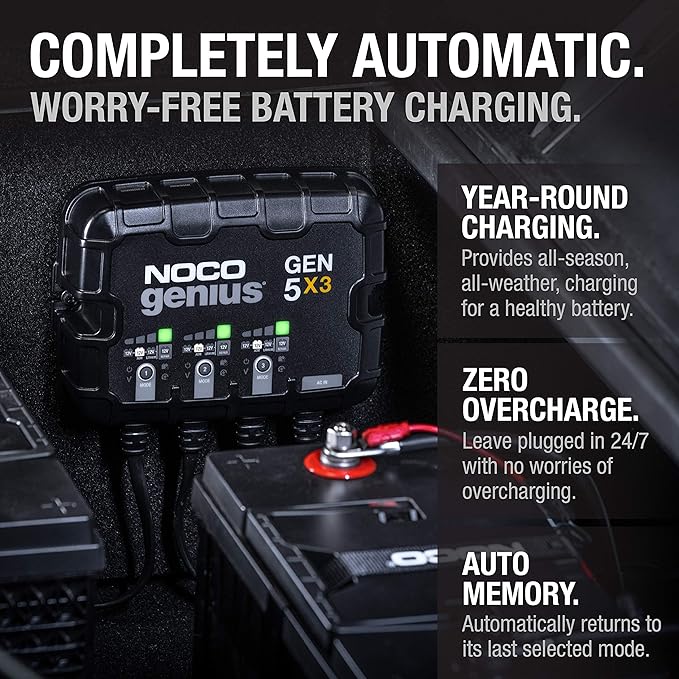 NOCO Genius GEN5X3: 3-Bank, 15A Onboard Battery Charger - 5A Per Bank, 12V Waterproof Marine Charger with Overcharge Protection & Temperature Compensation – for Lead-Acid & Lithium Batteries