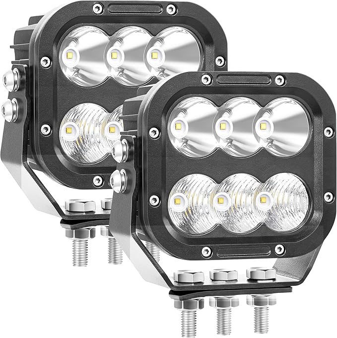 Cube LED Off Road Lights, 5 Inch 120W 10000lm IP68 LED Driving Lights Pods, Ultra Bright Square Combo Beam for Car Boat ATV UTV RV Golf Cart Pickup Tractor Work Lights 12V 24V, Pair