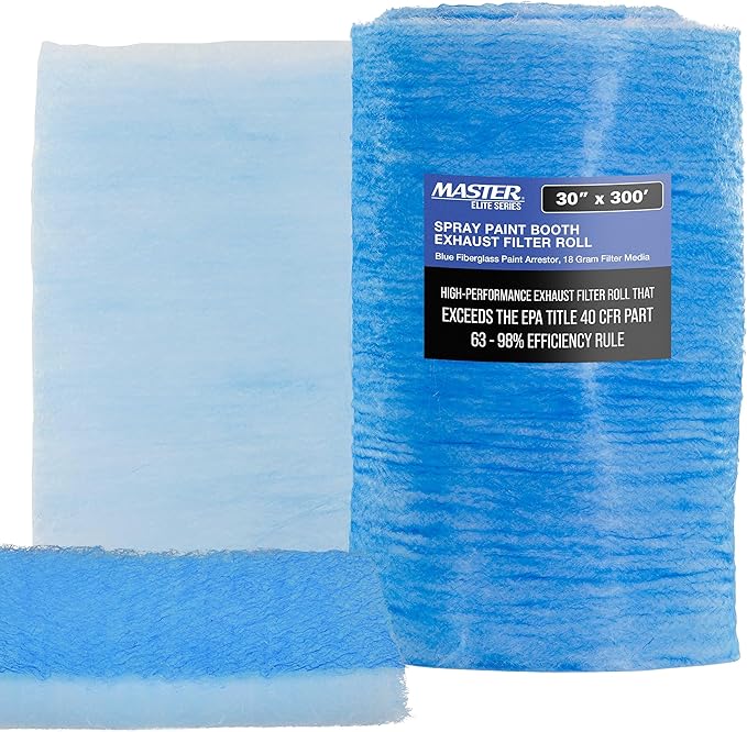 Master Airbrush Elite Paint Spray Booth Exhaust Filter Roll 30" x 300' - 18 Gram Heavy-Duty Fiberglass Paint Arrestor for Filtering Overspray Particles in Auto Body Shops & Refinish Booths