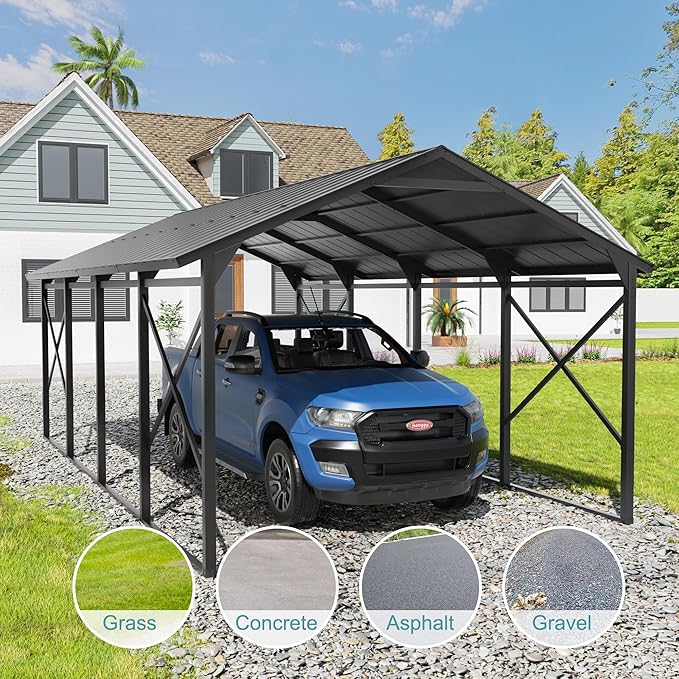 Kullavik 22x12x10 FT Metal Carport, Heavy Duty Carport Canopy with Galvanized Steel Roof, Reinforced Steel Frame & Enhanced Base, All Weather Outdoor Garage for Cars, Trucks, Boats and Tractors