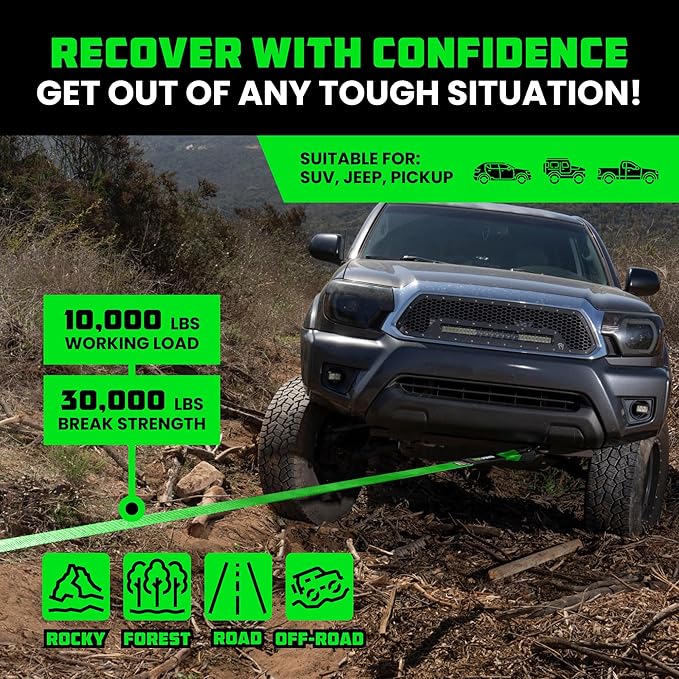 Rhino USA Recovery Tow Strap (3" x 30') - 31,518lb Break Strength - Emergency Recovery Strap Tow Rope for Truck, UTV, ATV & More - Heavy Duty Towing Strap for Offroad 4x4 Use - Compatible with Jeep