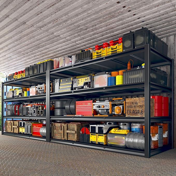 REIBII 60" W Garage Shelving Heavy Duty 2650LBS Storage Shelves Metal Shelving, Adjustable Garage Shelves, 4 Tier Industrial Shelf for Warehouse, Basement, Pantry, 60" W x 24" D x 60" H