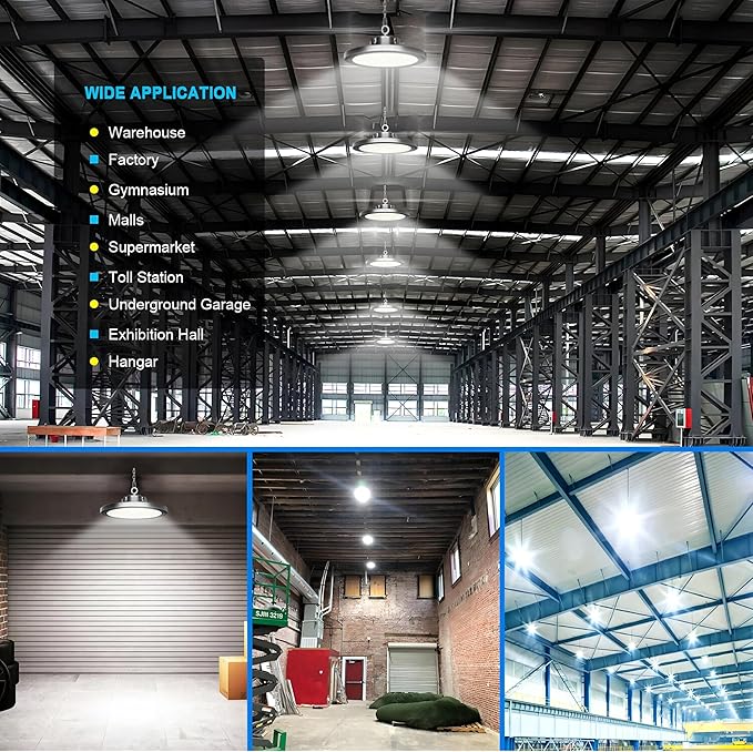 8Pack 250W UFO LED High Bay Light,30000lm 6000K Daylight 2500W Equivalent with US Plug Cable LED Garage Lights Commercial Warehouse Area Light Workshop Garage Factory Lowbay Area Lighting