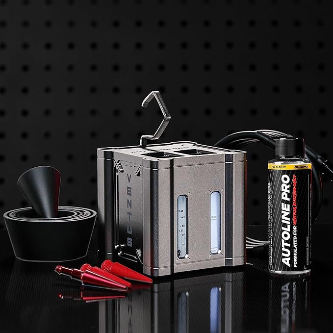 AutoLine Pro Automotive Ventus Smoke Machine Leak Tester EVAP Vacuum - World's #1 Self-Powered Li-Ion Battery Unit - OEM Odorless Fluid Lasts 500 Tests - Built-in Air Compressor - Cone Cap Plugs