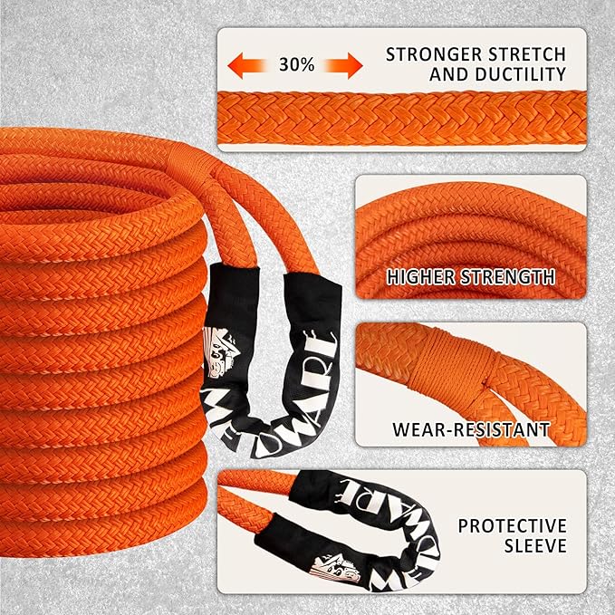 METOWARE Kinetic Recovery Rope (1’’ x 30ft) 35,000 LBS Heavy Duty Offroad Recovery for UTV, ATV, Truck, Car