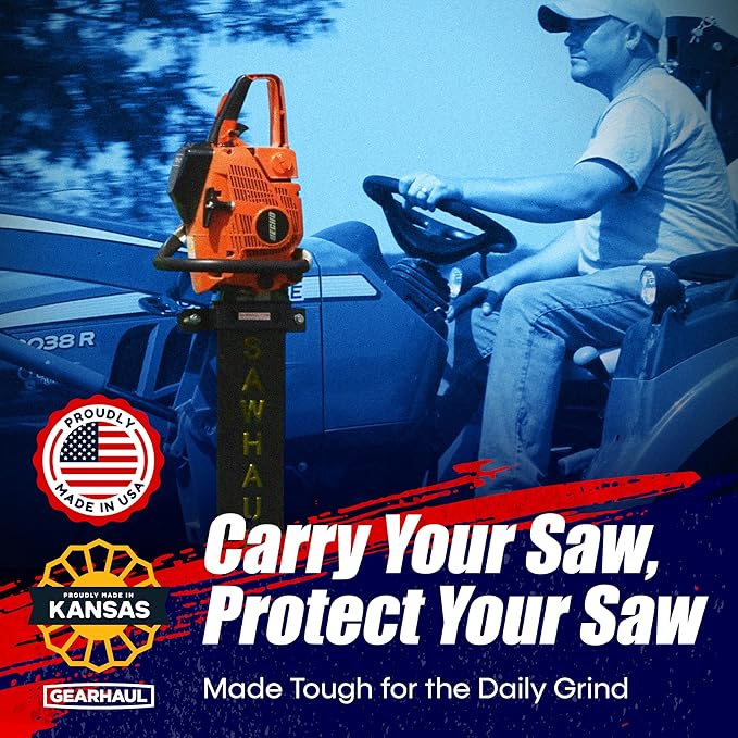 SawHaul Universal Tractor Chainsaw Holder - Made in Kansas USA - Fixed Mount Chainsaw Carrier (36" Yellow) Compatible w/All Brands