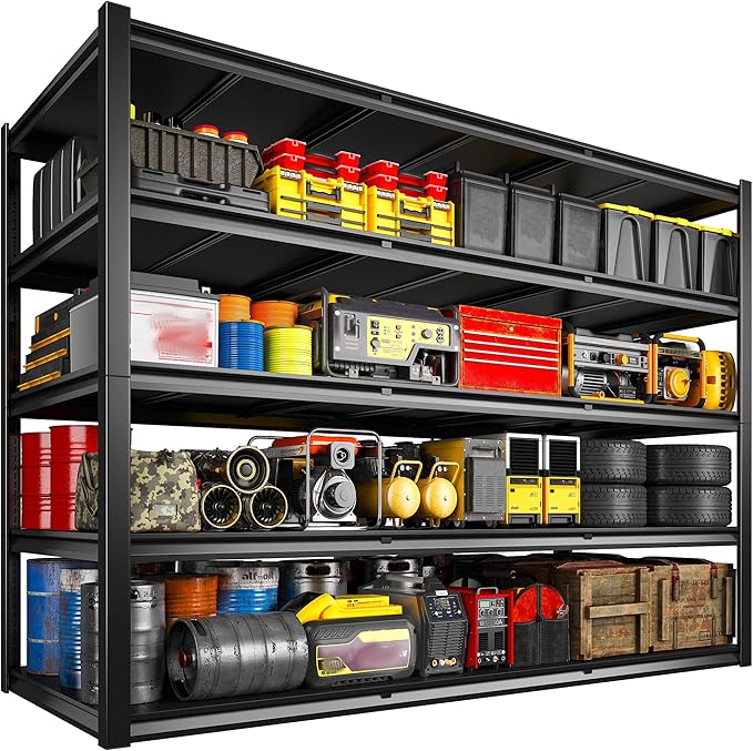 REIBII 60" W Garage Shelving 3000LBS Garage Shelving Heavy Duty Storage Shelves, 5 Tier Metal Shelves, Adjustable Industrial Shelf for Warehouse, Basement, Pantry, 60" W x 24" D x 72" H