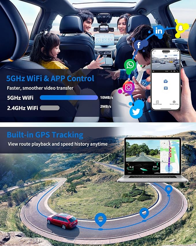 360° View 5 Channel Dash Cam Front and Rear with AI Driver Monitor System DMS, 4K Dash Camera for Cars, Built-in GPS WiFi Night Vision, Dashcam with 128G Card, 24/7 Parking Monitor Mode, V8 Ultra-5CH