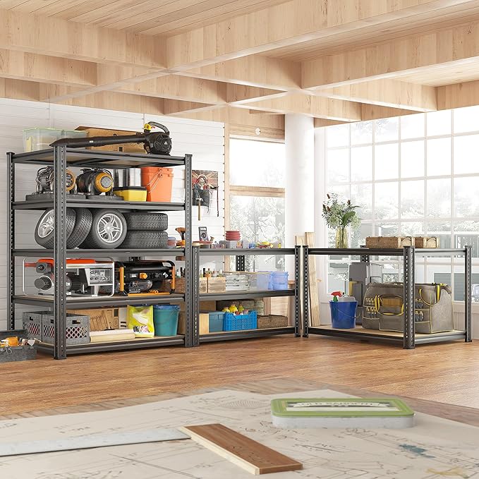 REIBII 72.05" H Storage Shelves 2300LBS Garage Shelving Heavy Duty Metal Shelving 5 Tier Garage Shelves Adjustable Metal Shelf for Kitchen Basement Pantry 35.45" W x 17.72" D x 72.05" H