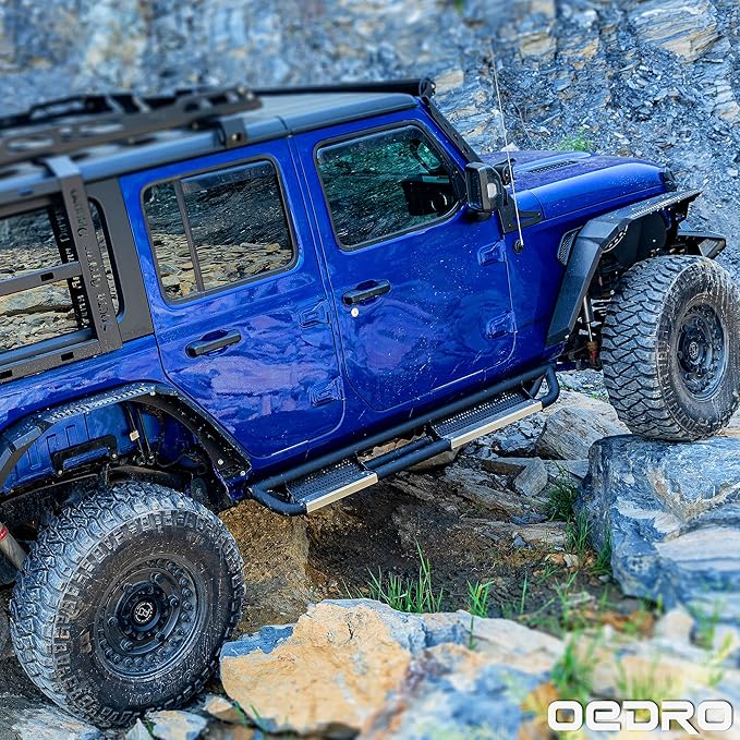 OEDRO 6 inch Running Boards, Drop Side Steps Compatible with 2018-2025 Jeep Wrangler JL & Unlimited 4 Door, Steel Nerf Bar with Silver Paintable Step Plates