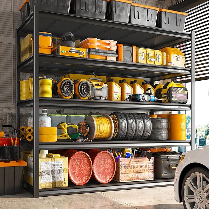 REIBII Garage Shelving 48.2" W Storage Shelves 3000LBS Metal Shelving Heavy Duty Adjustable Metal Shelf Industrial Pantry Shelves for Basement Garage Warehouse 72.2" H x 24.2" D x 48.2" W, 4 Pack