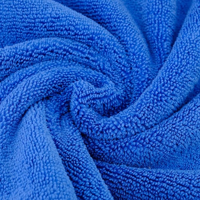 POLYTE Microfiber Cleaning Towel Ultrasonic Cut Edgeless (16x16, 24 Pack, Premium, Blue,Gray,Yellow)
