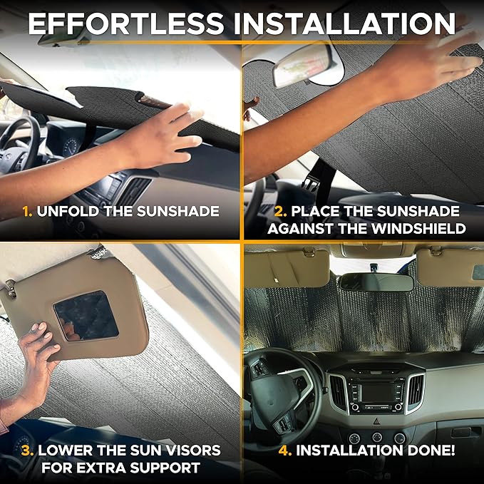 EcoNour Accordion Car Windshield Sun Shade (Gray) | Foldable Car Window Shades for UV Protection & Heat Block | Keeps Interior Cool | Sun Blocker for Front Window | 58 x 28 Inches