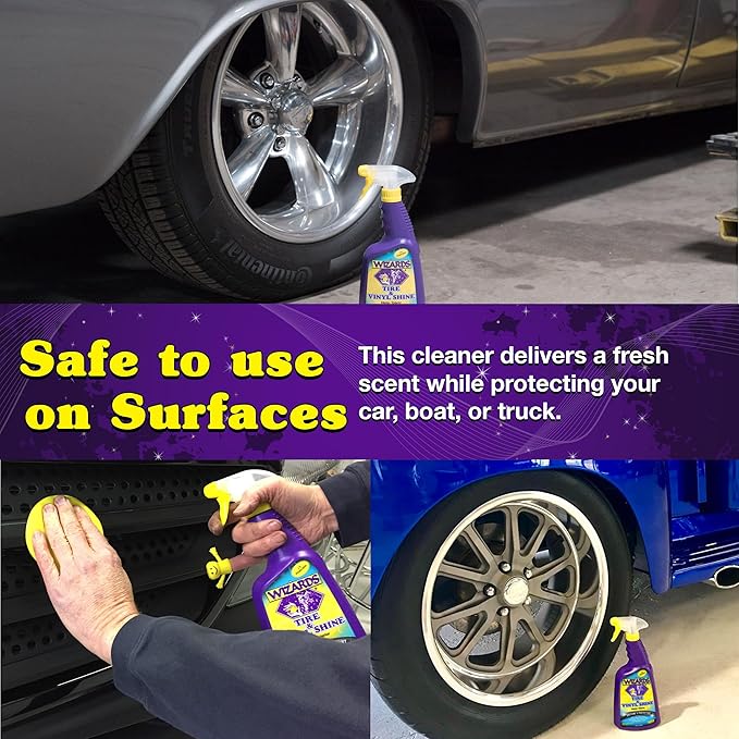 Wizards Tire and Wheel Vinyl Shine - Dressing and Protectant Spray - Professional Automotive Detailing Spray Bottle Refill - Cleans and Protects Tires, Wheels and Trim - 22 oz