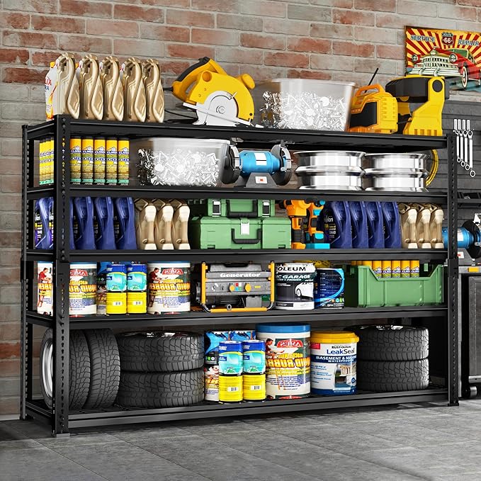 ROOMTEC Garage Shelving, 4 PCS 3300 LBS Capacity Sorage Shelves Heavy Duty, 5 Tier Adjustable Metal Organizer Wire Rack, 60" L x 24" W x 78" H Utility Shelf Unit for Kitchen Pantry